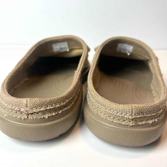 Crocs Men's Santa Cruz Canvas Slip-On Mules Boat Shoes in Khaki Size 9 - Picture 5 of 11